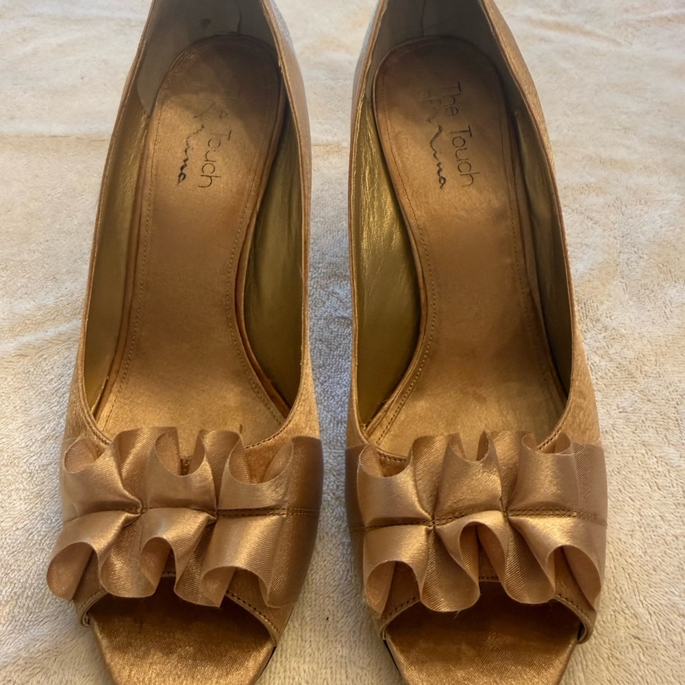 Nina Tan Ruffle Peep-Toe Heels